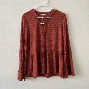 Pleione Terracotta Peplum Blouse Peasant medium‎ Anthropologie
